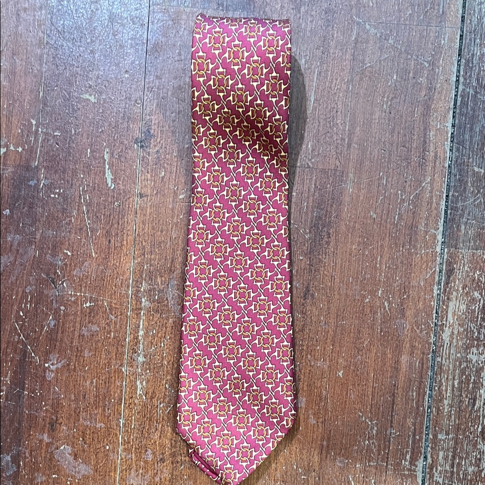 Hermes Red and Gold Patterned Tie - Picture 6 of 9